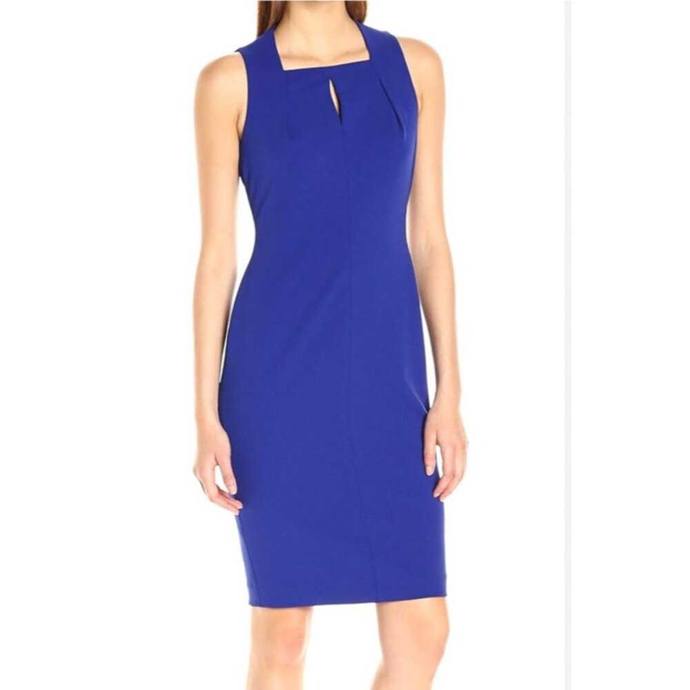 Calvin Klein Sheath Dress 12 Cobalt Blue Stretch Sheath Sleeveless Career Church